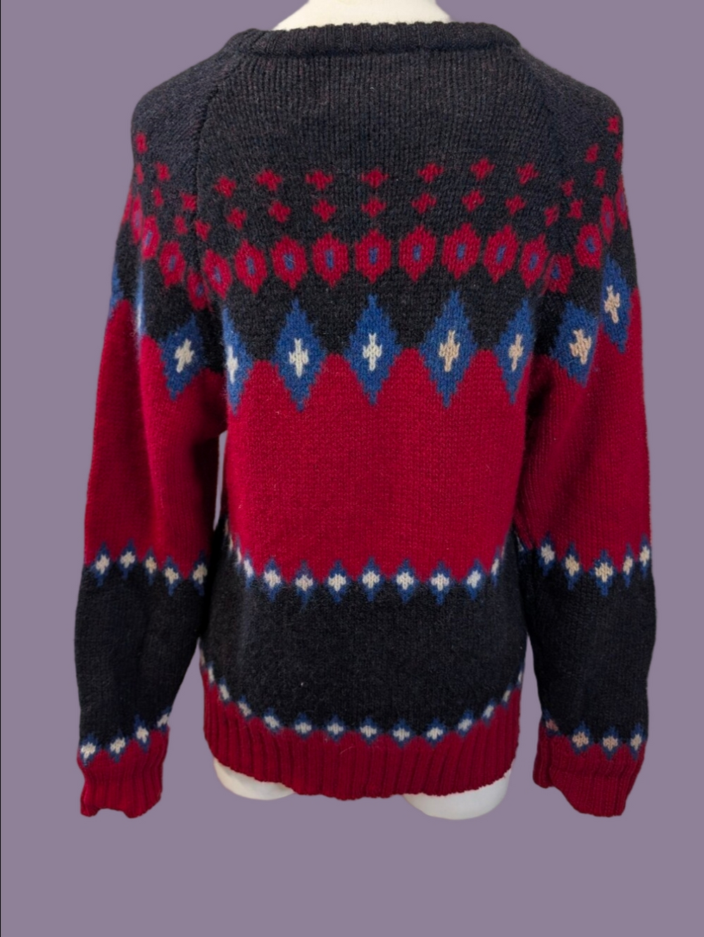 Vintage Ralph Lauren 1991 Red and Black Patterned Wool Sweater Sz L